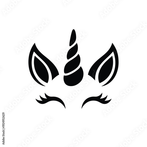 Mythical creature with a unicorn horn and feline ears depicted in a minimalist style isolated on white background, Vector, illustration