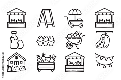 Farm grocery and harvest line icon pack for food delivery platforms and agriculture interfaces