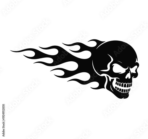 Fiery skull design with dramatic flame effect isolated on white background, Vector, illustration