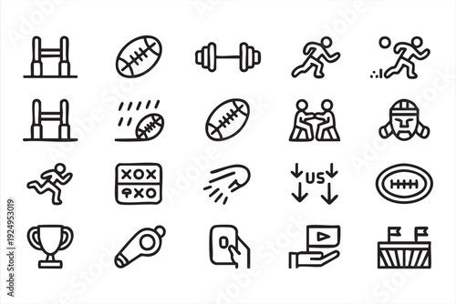 Minimal athletic competition line icons designed for sports analytics and coaching interfaces