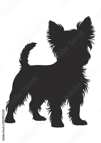 Elegant silhouette of a small dog standing with poised grace isolated on white background, Vector, illustration