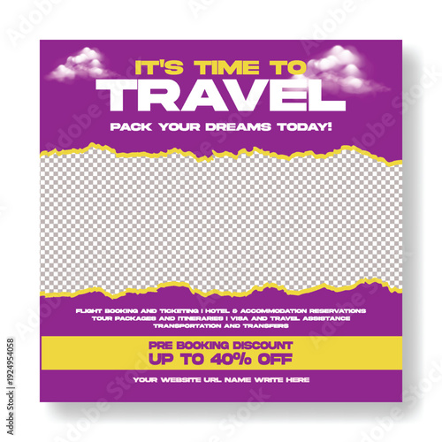 Promotional Banner Template for Travel Agency Social Media Post, Holiday Vacation Tours, Summer Packages, Study Abroad Promotions, Hotel Resort Booking, Advertising Design, Tourism Promotion promo