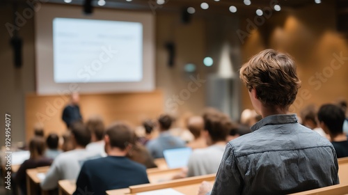 Wallpaper Mural Vibrant university lecture hall buzzing with students learning about databases, highlighting the relevance of data management in contemporary education. Bright, inviting space with engaged Torontodigital.ca