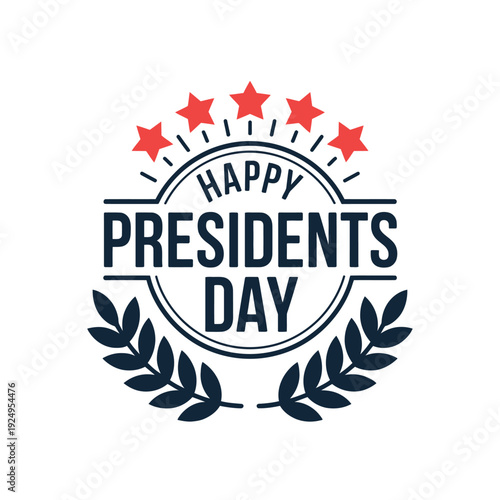 Celebratory graphic design for presidents day featuring stars and a laurel wreath. isolated on white background, Vector, illustration