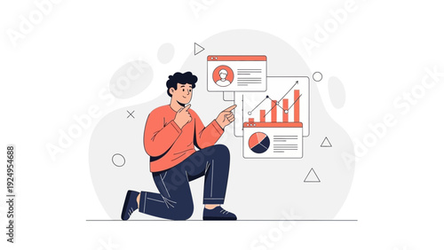 Man analyzing data charts and graphs, business analytics concept