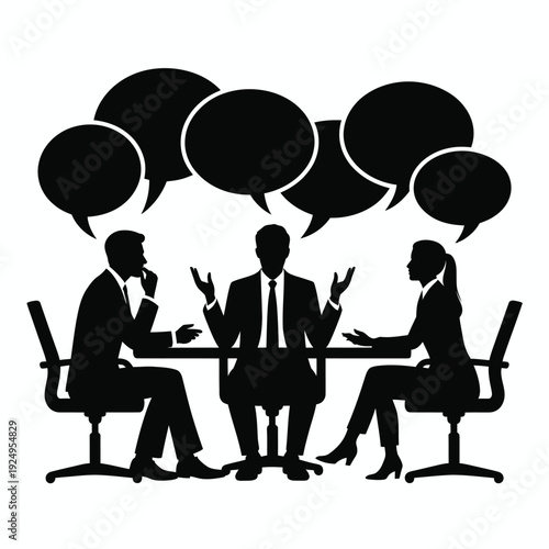 Business professionals engaged in a collaborative discussion around a table isolated on white background, Vector, illustration