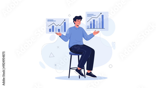 Man analyzing financial charts, stock market growth, business strategy and data analysis