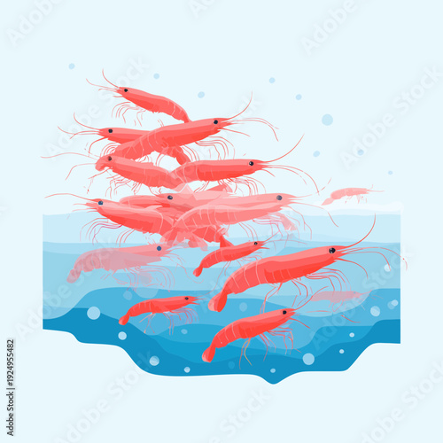 A Swarm of Antarctic Krill in Blue Ocean Water