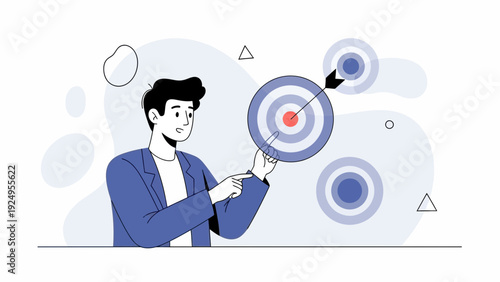 Businessman aiming at target, business goals, strategy, success, planning, achievement
