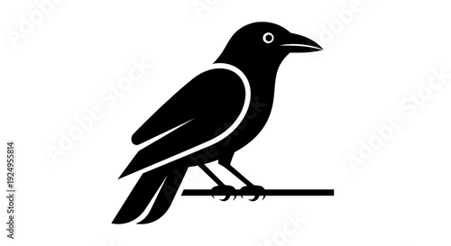 Black raven silhouette perched on branch vector illustration