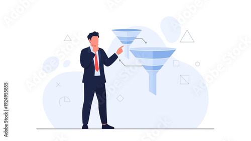 Businessman analyzing sales funnel stages and conversion rates