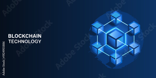 Abstract blockchain network illustration with interconnected cubic shapes
