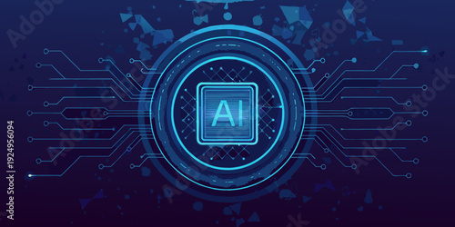 Abstract digital illustration of artificial intelligence with circuit board elements