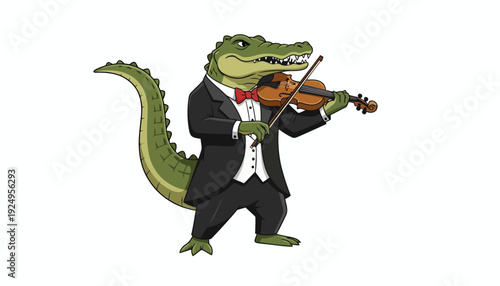 Alligator Playing Violin in Tuxedo.