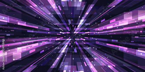 Abstract digital tunnel with converging lines and vibrant pink purple hues