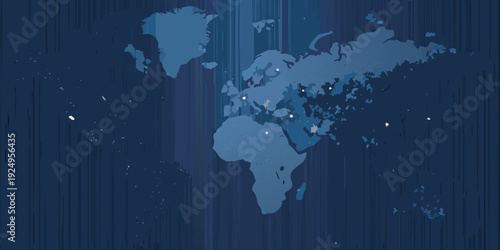 Abstract world map with illuminated points against a dark blue background