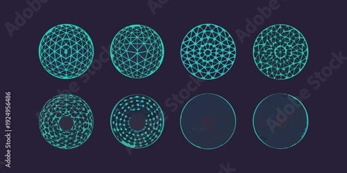 Abstract geometric shapes evolving from complex to simple forms