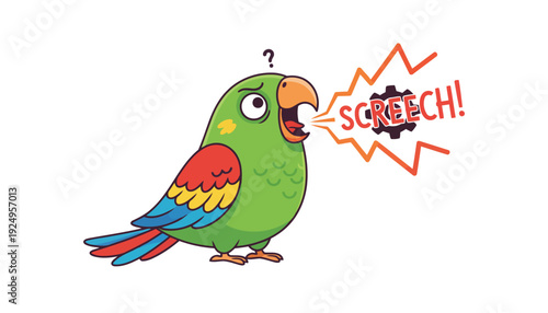 Cute Green Parrot Screaming Loudly with Confused Expression.