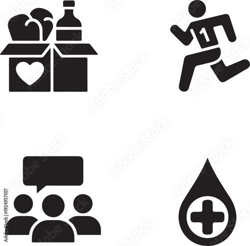 Wallpaper Mural Social cause glyph icon set. Charity and donation symbols collection. Food bank, marathon run, community meeting, and blood drive solid icons for volunteering and aid concepts Torontodigital.ca