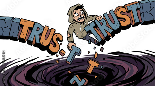 Man Losing Trust Falling Into Abyss.