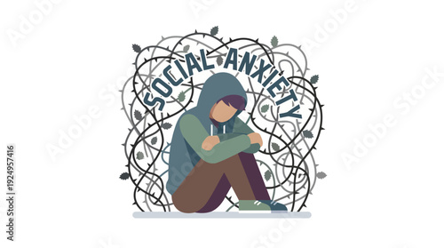 Illustration Depicting Social Anxiety and Mental Health Struggles.