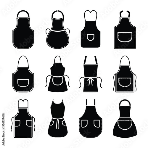 Collection of stylized black and white apron designs for various uses isolated on white background, Vector, illustration