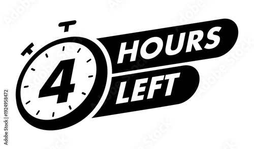 Timer 4 hours left with watch icon for promotion, promo offer, sale, social media post