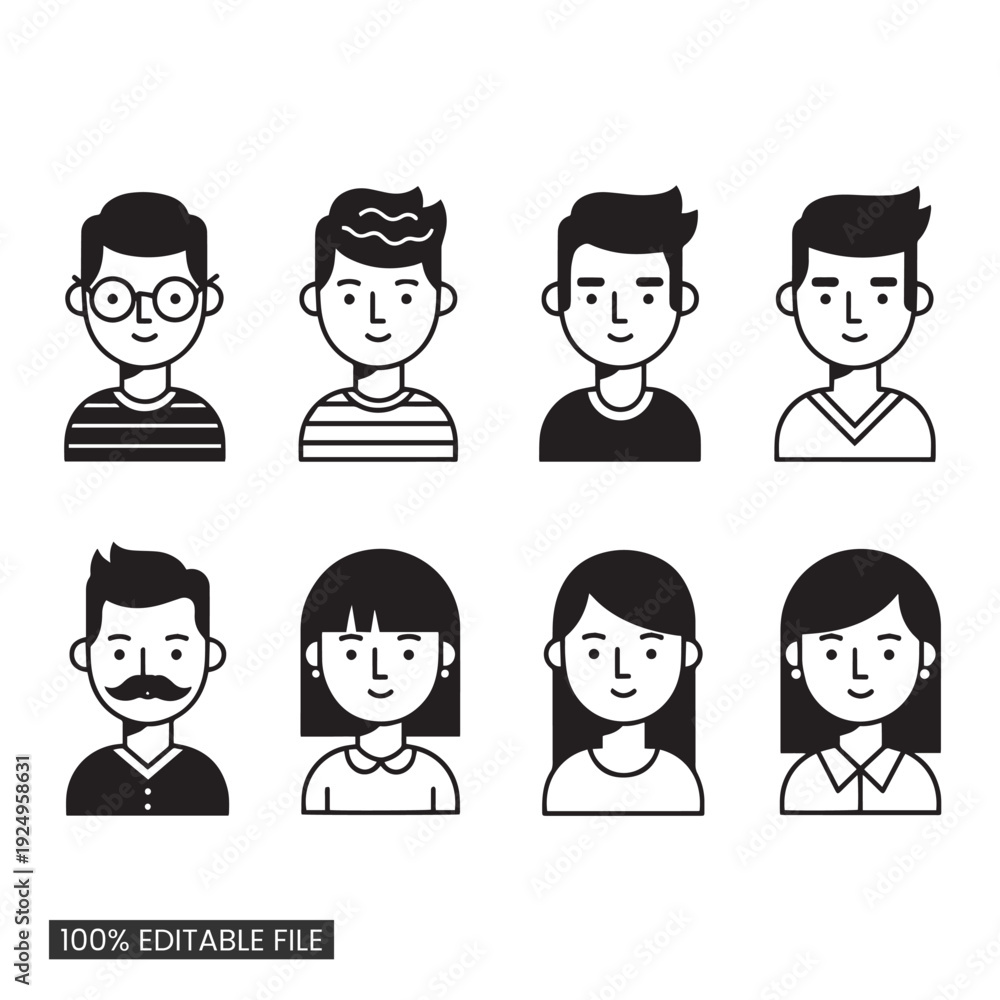 Fototapeta premium Set of diverse cartoon people avatars for profiles and communication
