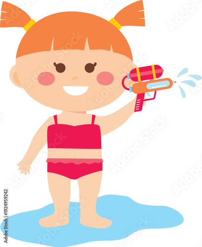 Kid Summer Vacation Playing Water Gun