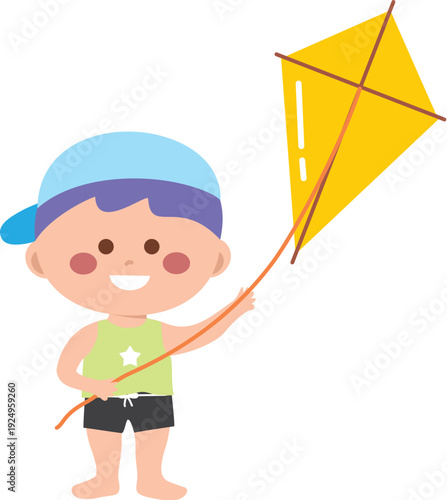 Kid Summer Vacation Playing Kite