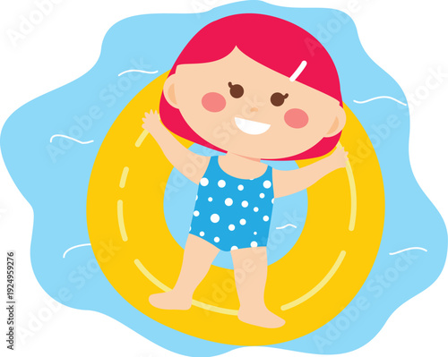 Kid Summer Vacation Swimming With Lifebuoy