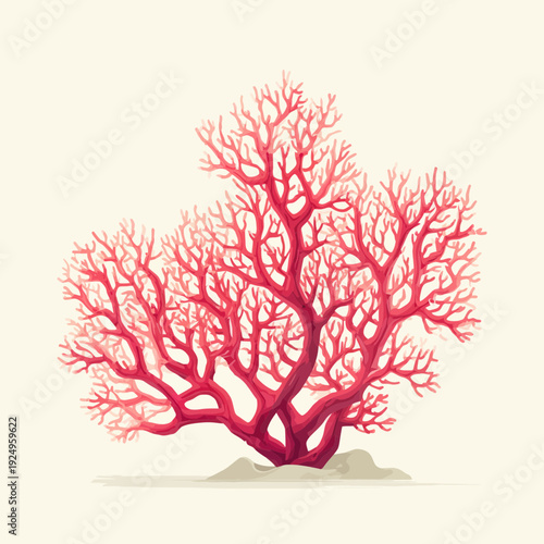 Vibrant Red Branching Coral Illustration on Pale Background