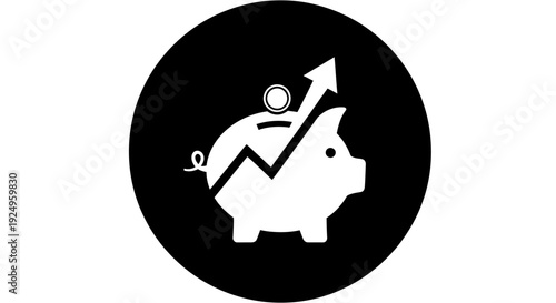 Piggy bank with growing graph icon, symbolizing financial growth and savings