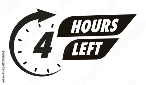 Timer 4 hours left with arrow watch sticker for promo offer, promotion, sale, social media post
