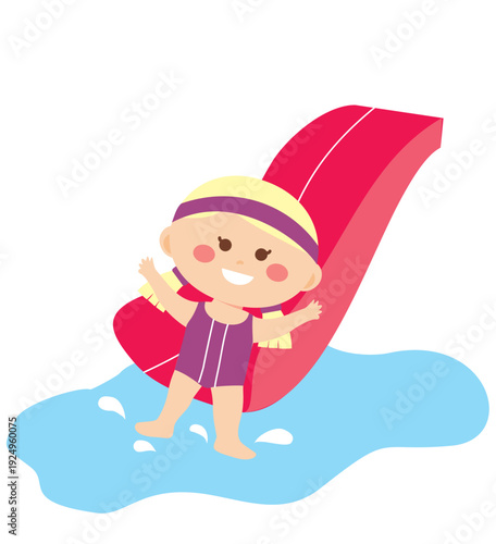 Kid Summer Vacation Riding Water Slide