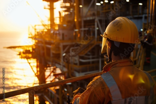 Oil and gas workers on offshore platform