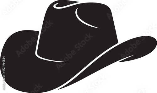 Black cowboy hat silhouette vector, western style hat icon,wild west fashion symbol