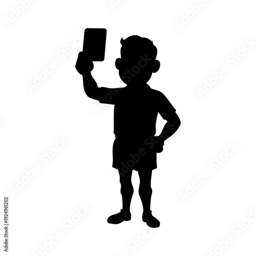 Professional soccer referee silhouette raising penalty card