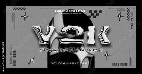 Y2K chrome text effect vector, futuristic liquid metal lettering, silver metallic 2000s aesthetic typography, shiny chrome graphic element.