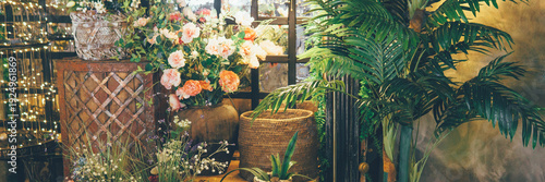 Canvas Print Floral shop interior with decorative elements and green plants