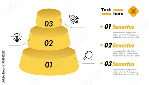 3 level, step or options infographic pyramid diagram 3d isometric with business icon for processing, presentation, workflow layout, webdesign, banner, timelines, marketing, education