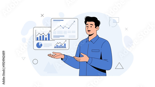 Man Presenting Financial Growth Charts and Data Analytics