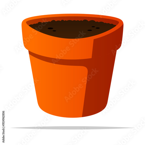 Empty flower pot filled with soil vector isolated illustration