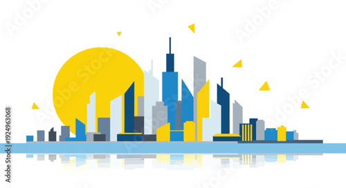 City skyline, urban landscape, modern buildings, vector illustration