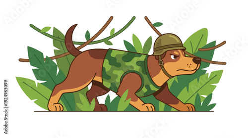 Brave Canine Soldier in Camouflage Gear.