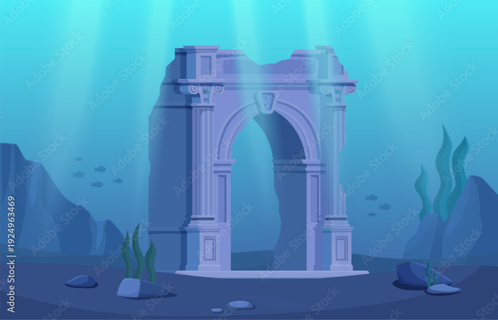 custom made wallpaper toronto digitalAncient roman or greek broken arch in ocean. Cartoon underwater ruins and stones. Palace temple architecture element sunken in sea, historical vector background