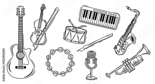 Collection of musical instruments illustration