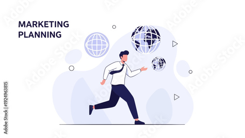 Businessman Running Towards Global Marketing Planning Strategy