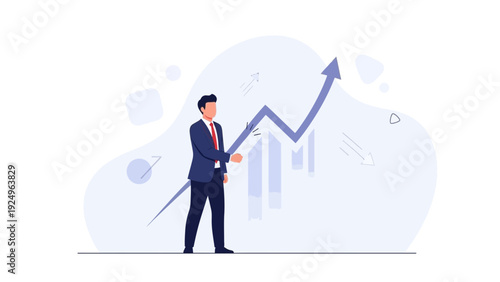 Businessman shaking hands with upward trending graph, symbolizing success and growth