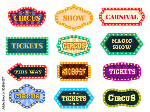 Wallpaper Mural Circus text emblems. Retro style signboards for show, entertainment, carnival. Decorative signs vintage design for ticket sale, advertising banner, sapid vector set Torontodigital.ca